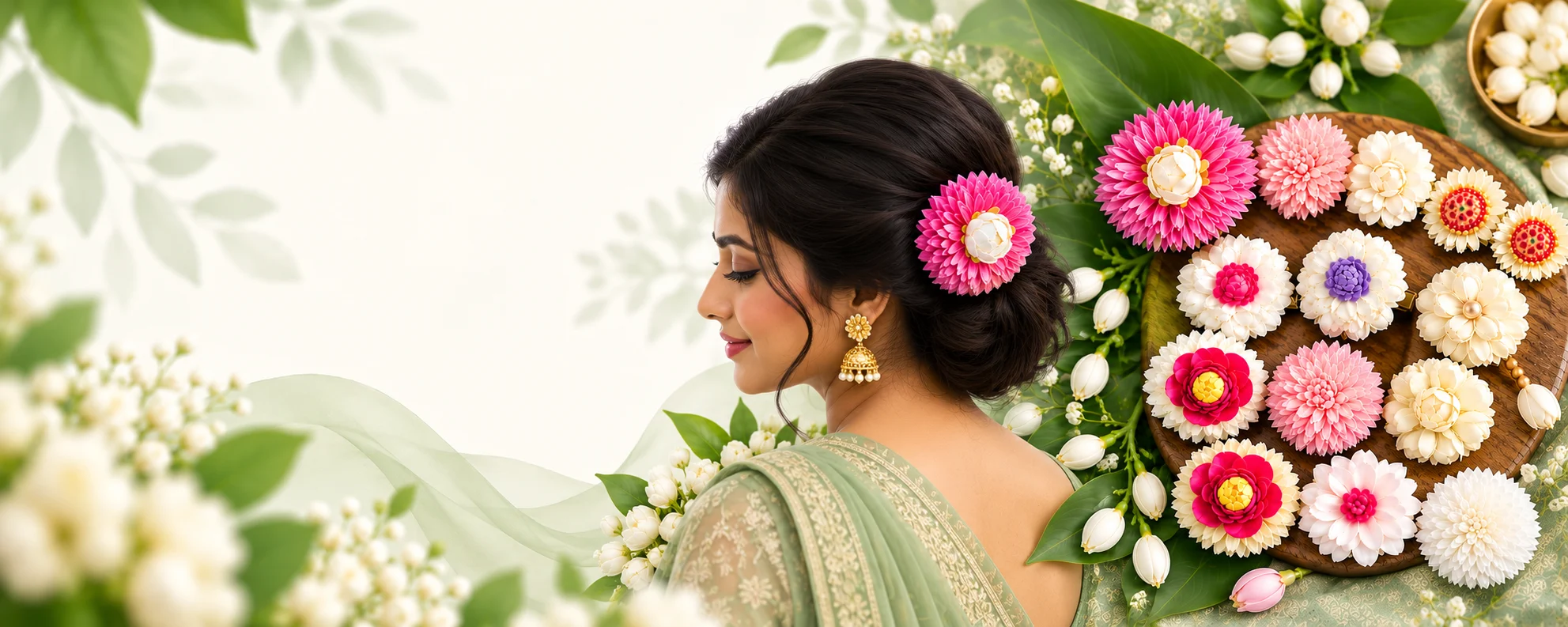 Pastel Bridal Flowers and Jasmine Elegance with custom-tinted rose venis and South Indian bridal styling